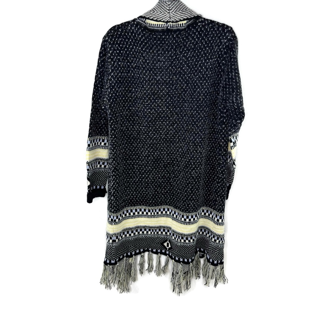 Chic Black and Cream Women's Long Cardigan Visually Soft Material Medium - Picture 2 of 7
